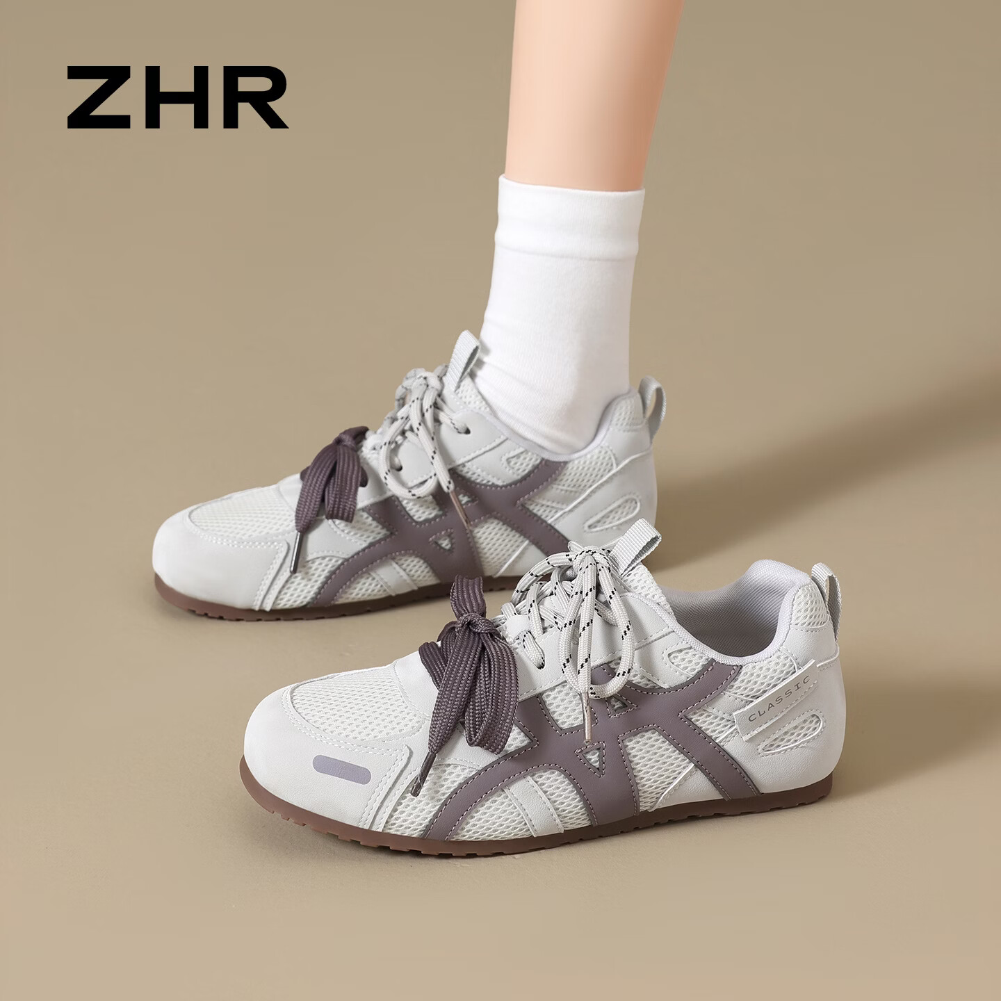 ZHR则则德训鞋女款2026复古休闲鞋软底网面女鞋轻便运动鞋子 KD266灰色37