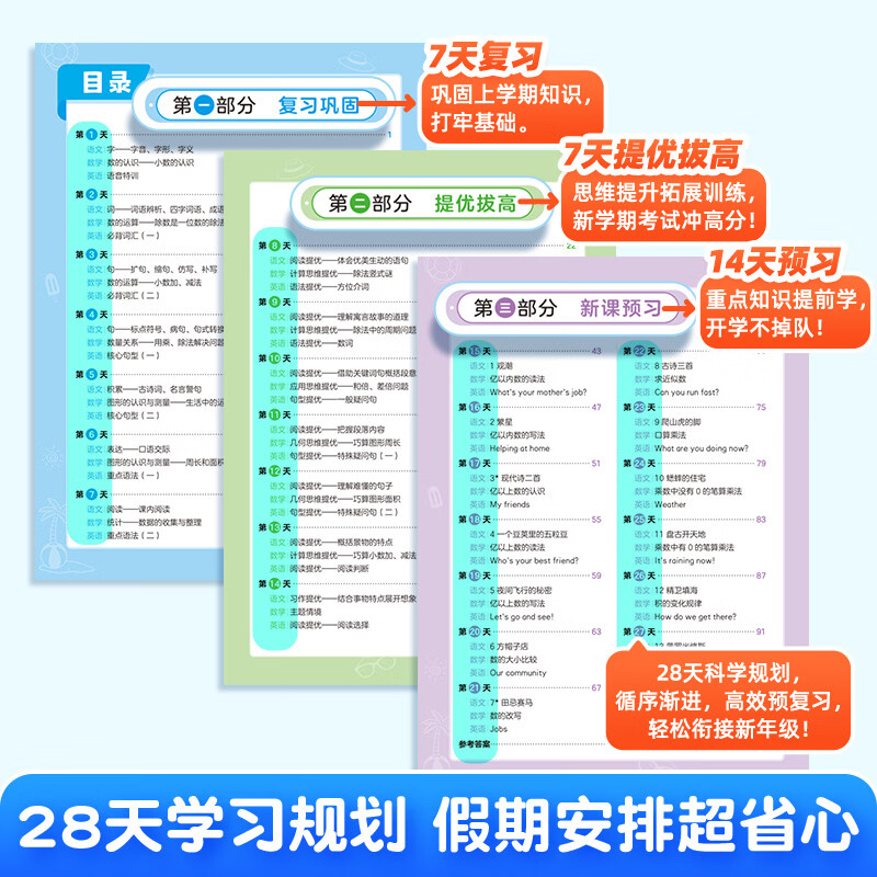 作业帮2026新版暑假预复习一本通 语文数学英语三科合一开学前28天高效衔接新学期二三四五六年级适用全国通用 【2026新版】暑假预复习一本通 【四升五】语数英三合一(赠暑假背诵册+计算册)