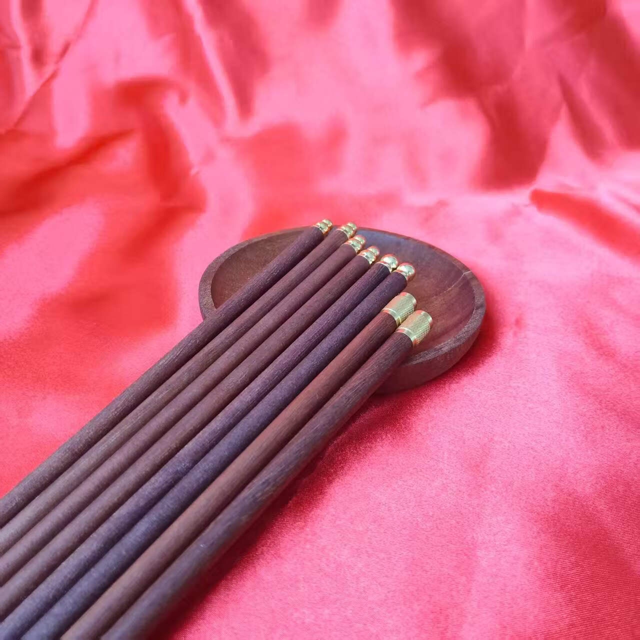 高档红檀木筷子无漆无蜡铜头筷子套装耐高温不发霉易清洗餐具 6双