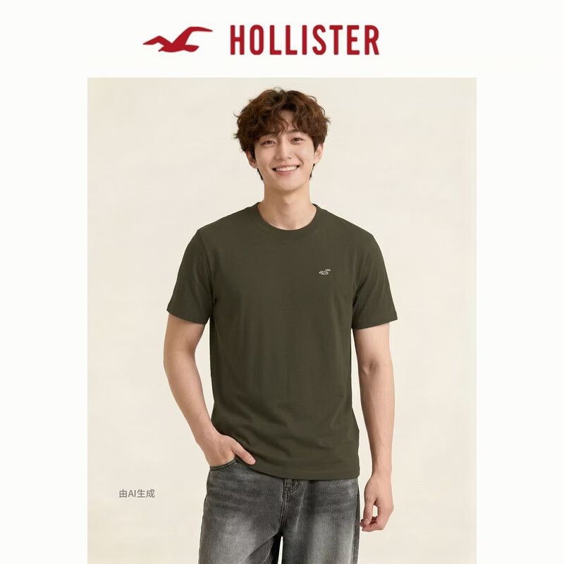 HOLLISTER【凉感】小海鸥图案廓形基础款短袖T恤26夏男装324-6306 橄榄绿 S (175/92A)