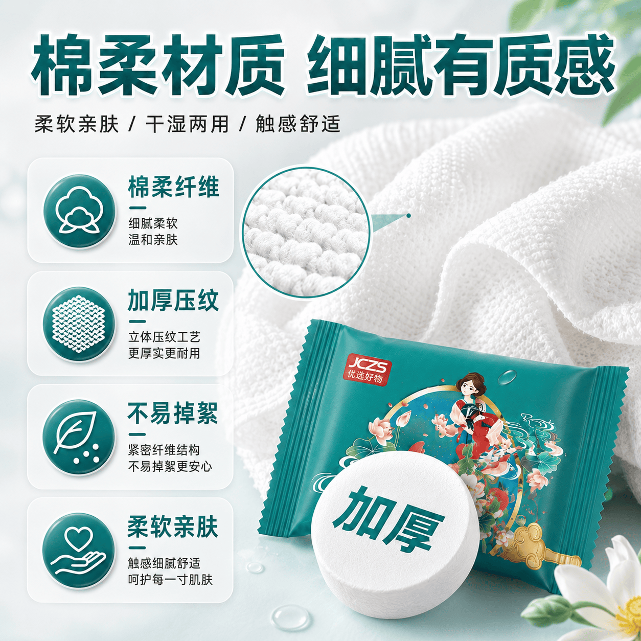 JCZS精工品质加厚加长压缩毛巾一次性绵柔洗脸巾便携独立包装 30*60cm加大加厚2包装【12条】