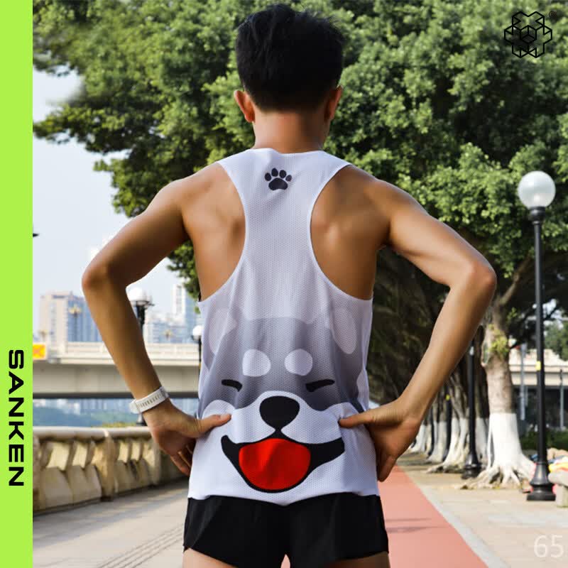 SANKEN尚克情侣款跑步背心运动服无袖夏季风洞速干专业马拉松服可爱印花 定制-10件起 3XL