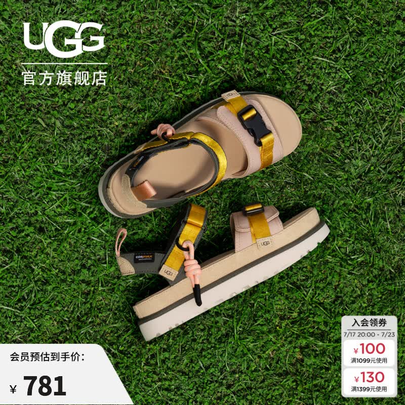 UGG夏季新款女士舒适时尚平底露趾魔术贴搭扣休闲金星凉鞋1180070 SNDC | 沙堡棕色 37