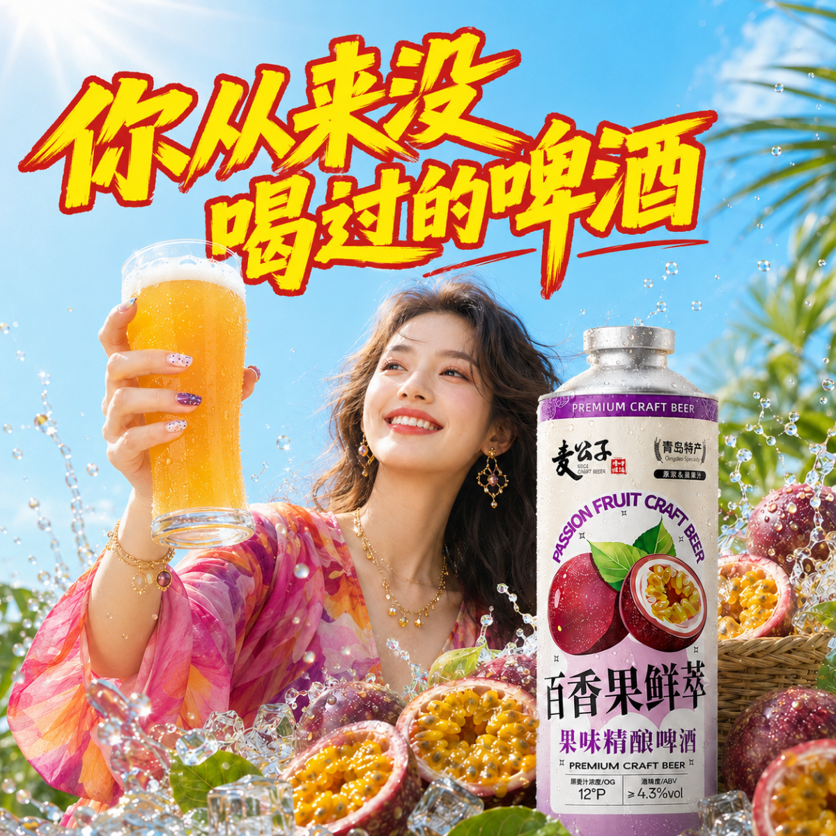 冰克斯青岛特产原浆精酿啤酒黄啤白啤国产白桃果啤酒整箱超市礼盒大桶装 麦公子系列 百香果鲜萃 果味精酿 1L 6桶 礼盒装