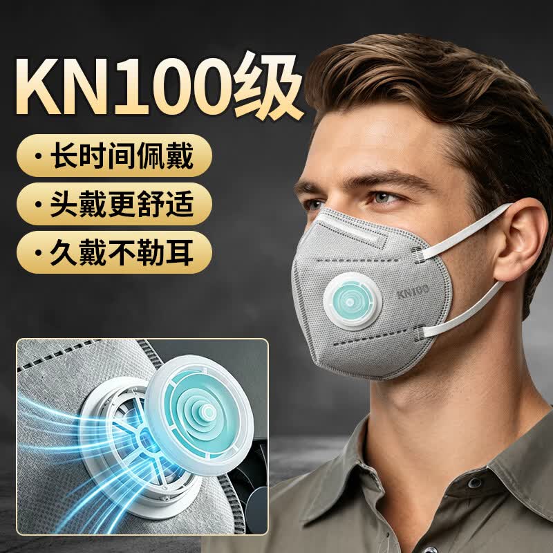 kn100防尘口罩打磨装修防尘肺透气带呼吸阀 防工业重度粉尘 焊工矿工专业劳保防护 KN100*头戴【活性炭+冷流呼吸阀+海绵条】 25（独立包装）