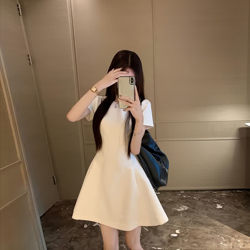 GARNUO绿色短袖连衣裙子女夏季法式气质小个子高级感礼服裙收腰显瘦短裙 绿色【短袖短款】 M 【101-110斤】