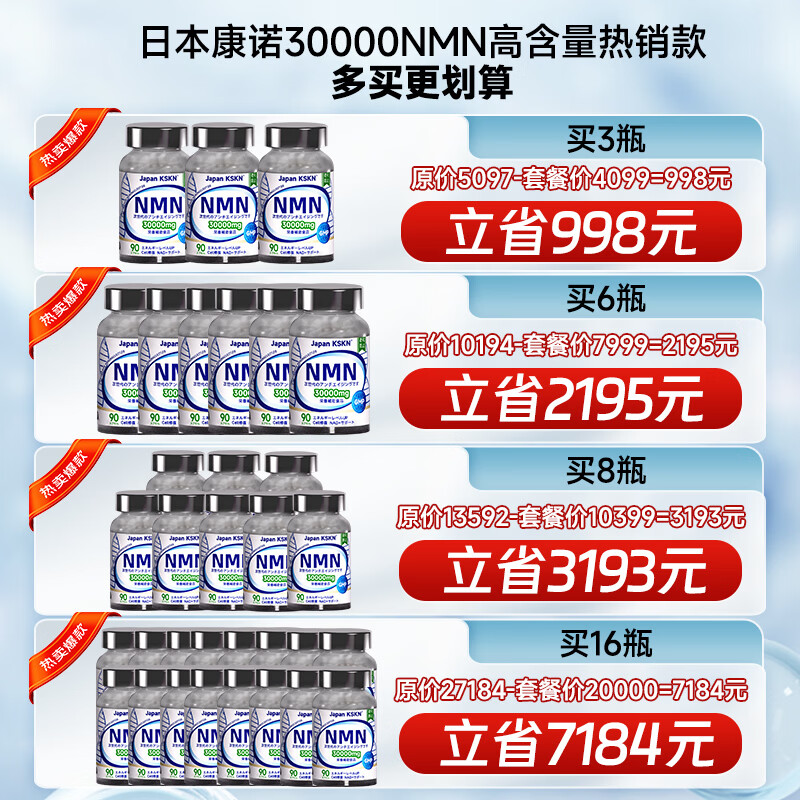 Japan KSKN日本康诺nmn30000烟酰胺nad+抗氧化金至因日本原装进口抗衰老官方 240000NMN全年装【买8送2瓶】 90粒*8瓶