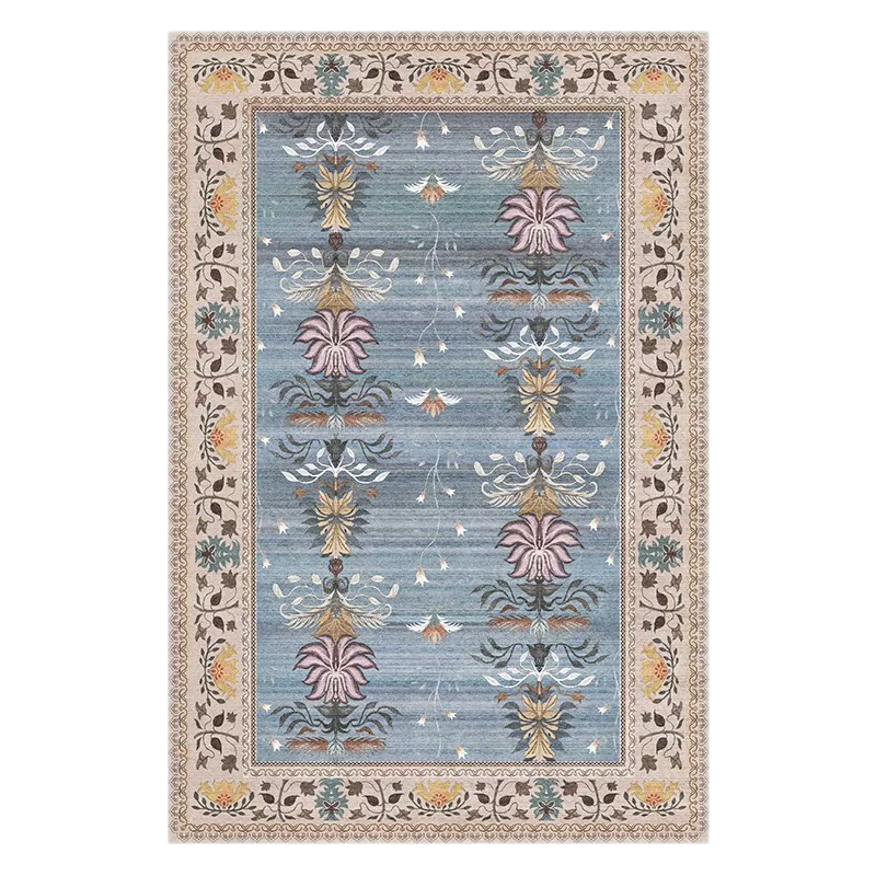 欧纶斯（Oulens）新年地垫脚垫卧室入户门垫浴室卫生间厕所厨房客厅地毯可水洗裁剪 莫兰迪-蓝 90cm*60cm 【易打理丨平绒款】