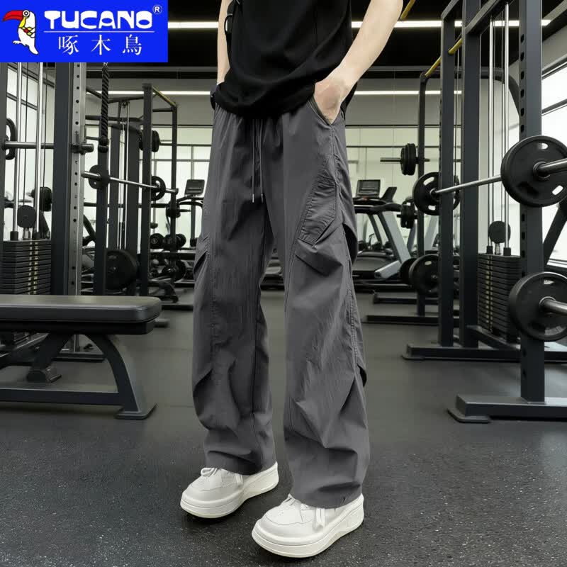 啄木鸟休闲裤男2026夏季新款美式高街工装裤子男青少年宽松百搭直筒长裤 深灰色 XL 建议130-150斤
