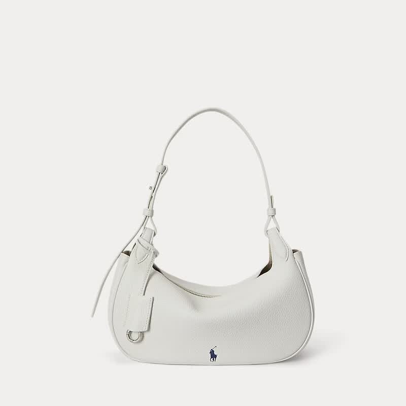 RALPH LAUREN 拉夫劳伦Polo Play女士白色粒面皮革单肩包100083460-PAPIER法国直邮