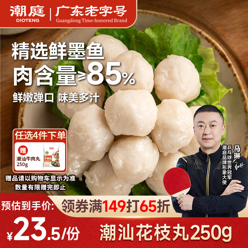 潮庭正宗潮汕花枝丸250g墨鱼墨斗丸 火锅食材生鲜烧烤关东煮早餐