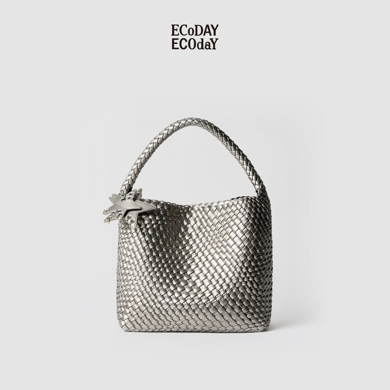 ECODAY包包女款中号编织包通勤托特包单肩包婚包情侣款生日礼物送女友 My dear friend-B025Y 银色 中号