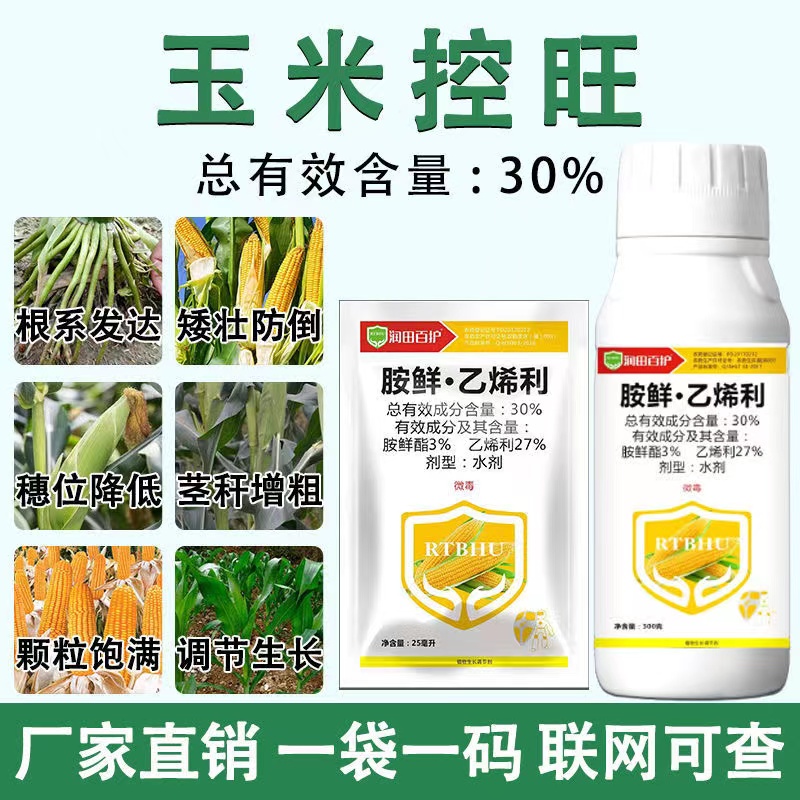 润田百护胺鲜酯乙烯利玉米控旺增产抗倒矮壮素玉米专用生长调节剂 100