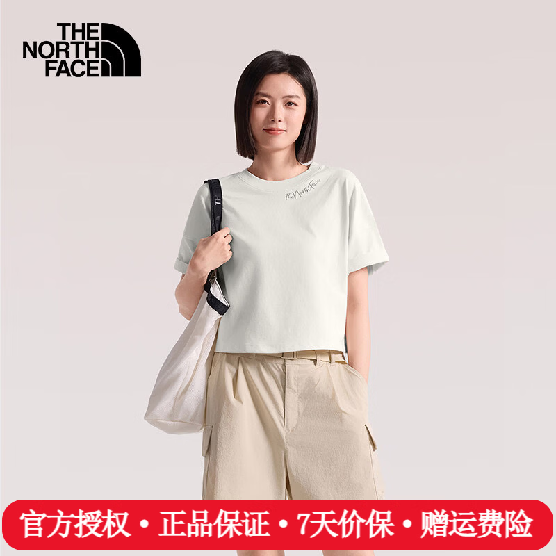 The North Face北面短袖T恤女26春夏新款户外运动休闲透气短款纯棉休闲半袖8GW6 QLI/沙丘白 XL /170/96A