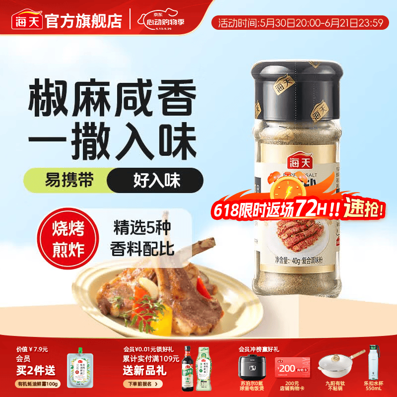 海天香辛料 花椒粉白胡椒粉黑胡椒粉椒盐孜然粉 正宗家用撒料蘸料烧烤 【一饭封神同款】椒盐40g