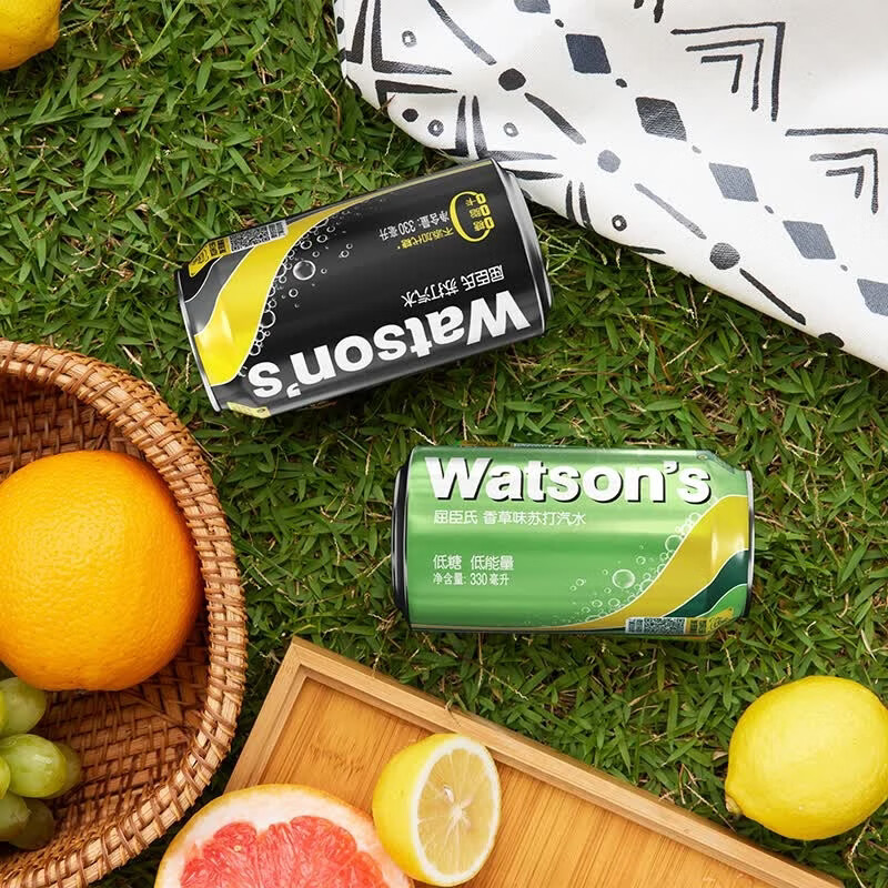 屈臣氏(Watsons)苏打水气泡饮料特调解腻330mL*24罐混合(原味20罐+香草4罐)