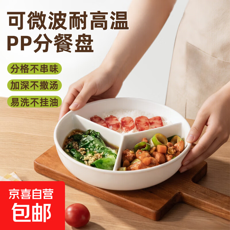 【分格不串味】蒸盘餐盘食品级PP加厚加深家用备菜宝宝辅食配菜盘 食品级PP-【三格蒸盘】加厚款  1个装