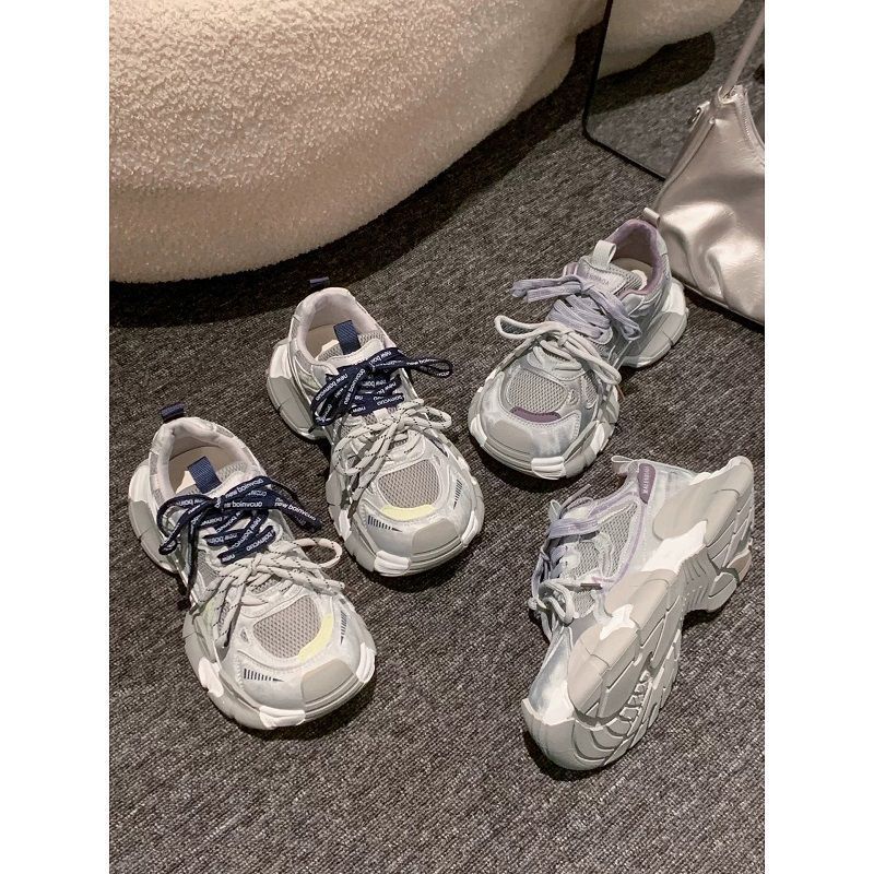 雪兰黛绑带老爹鞋女2026夏季新款软皮厚底增高鞋小个子显脚小运动休闲鞋 兰色 40