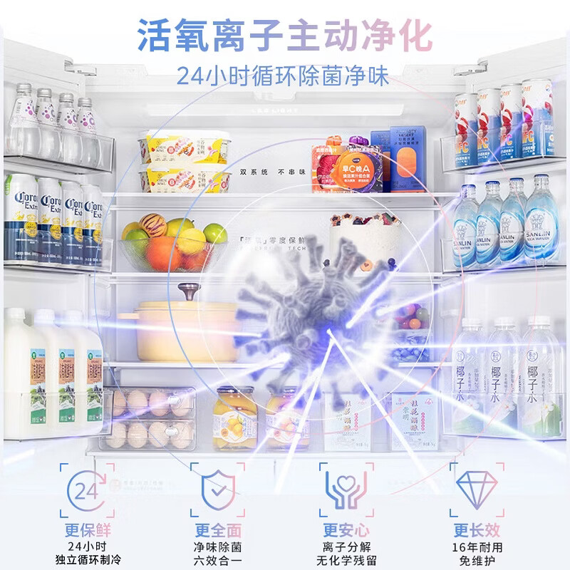 华凌美的冰箱2026新款神机518法式多门冰箱主动净味双系统超薄零嵌入式一级能效HR-518WUFPZ国家补贴