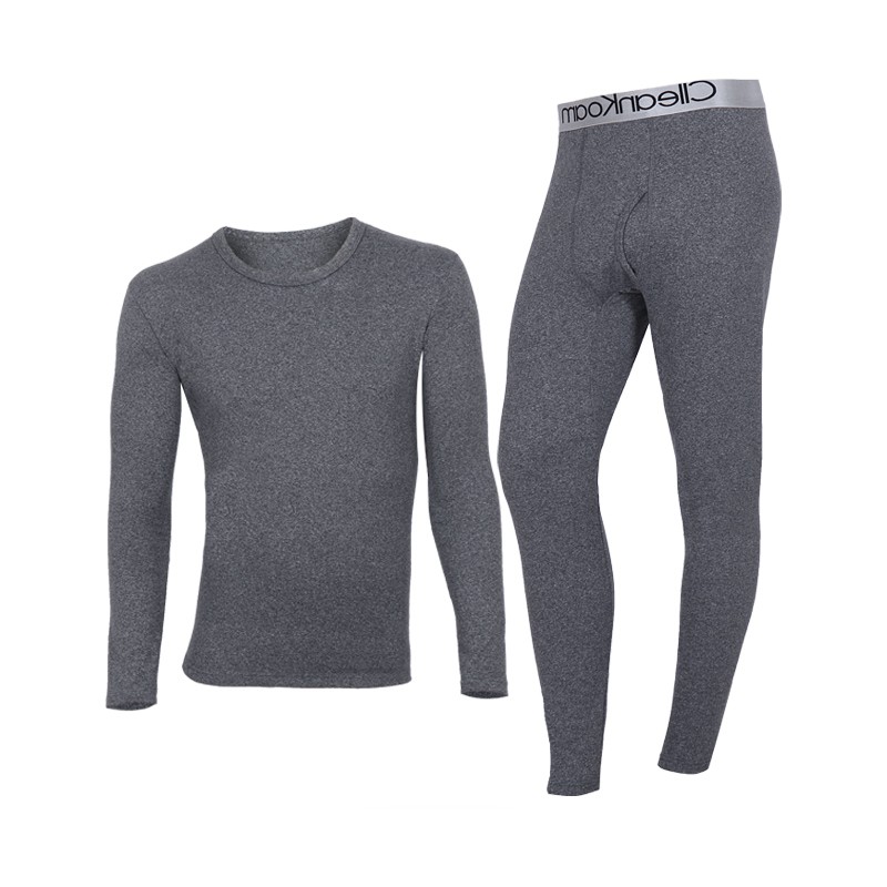 ClleanKoam保暖内衣男士套装秋衣秋裤加厚加绒打底衫圆领冬季内衣 浅灰套装 XXXL（适合180-200斤）