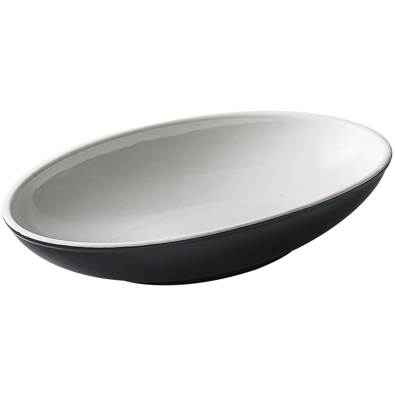 博為 橢圓形魚(yú)盤(pán)創(chuàng )意船型蒸魚(yú)盤(pán)家用湯盤(pán)菜盤(pán)陶瓷深盤(pán)子 12英寸 雪花釉白-