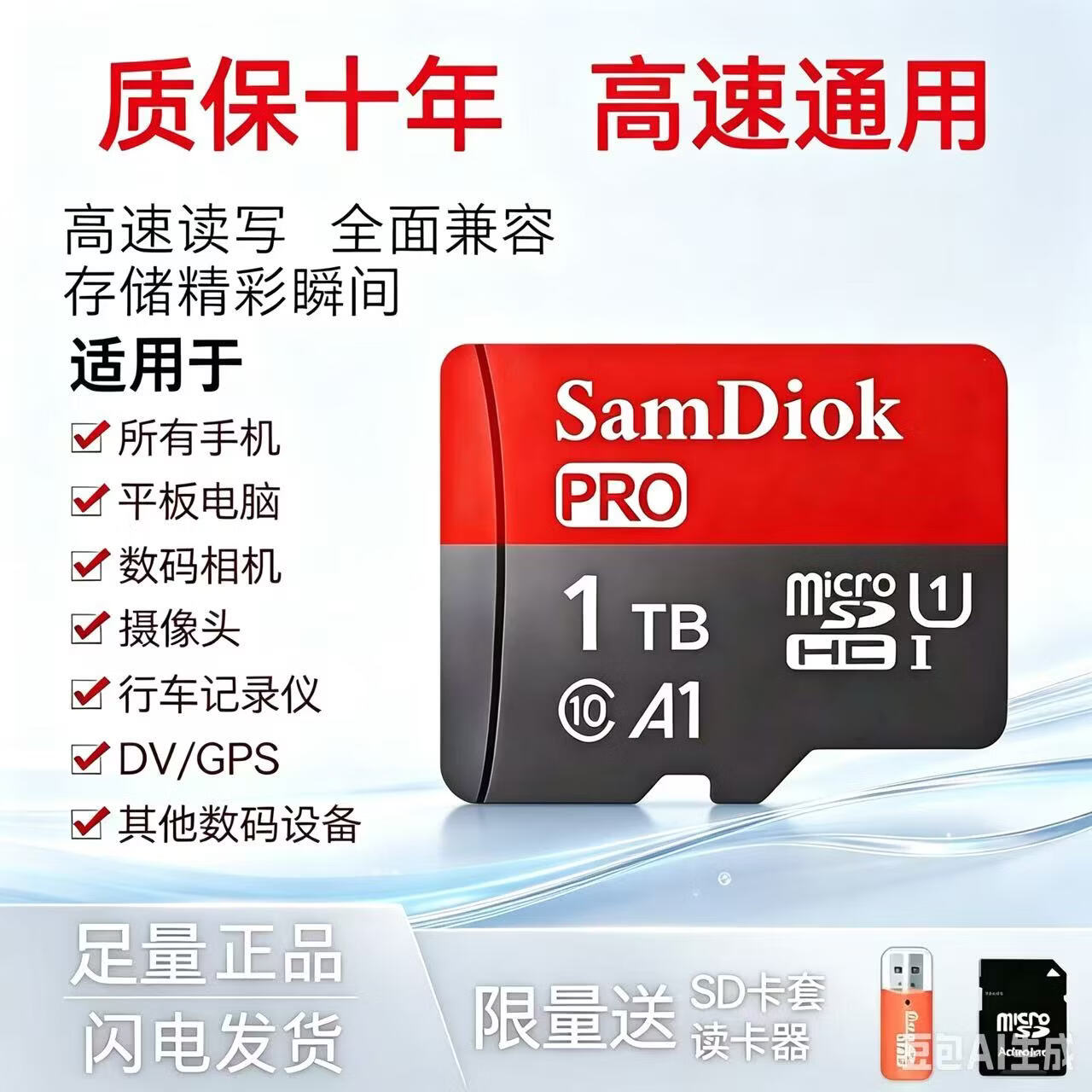 512G高速通用TF内存卡256G64G32G手机相机128G闪存卡1TB2TB行车记录仪监控mp3【配读卡器sd卡套】 1TB高速通用【送读卡器SD卡套】