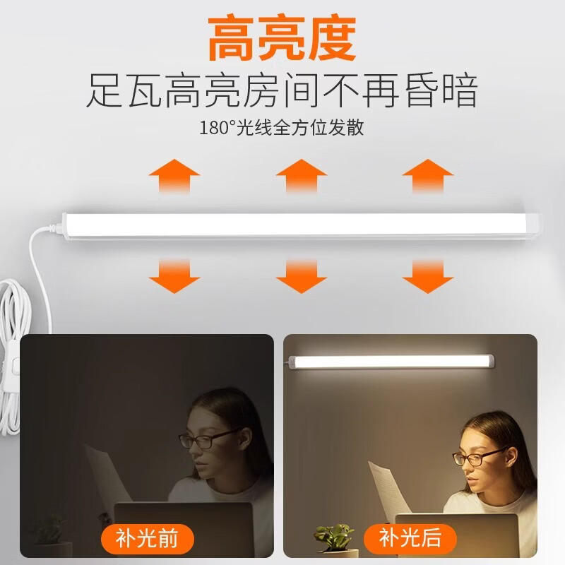 溥畔学习专用宿舍插电台灯学生寝室磁吸酷毙灯书桌床头led护眼长条灯 [超亮升级款]长120cm+40W三色变光/带1.
