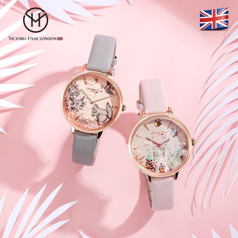 VICTORIA HYDE 女士手表森林童话公主风vh女表卡通学生个性石英腕表维多利亚海德送女生礼物 灰色VH1047F