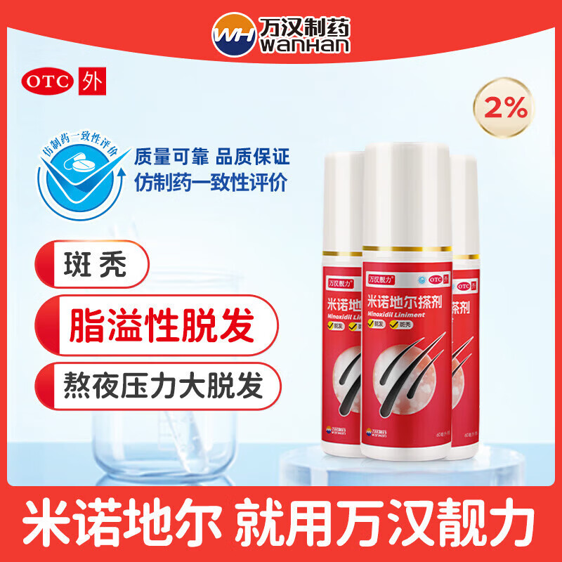 [万汉靓力]米诺地尔搽剂 2%*60ml 1盒装 2% 60ml*1瓶 女士专用治疗脱发专治防脱有效生发育发际线宽发缝 26年10月过期 京东折扣/优惠券