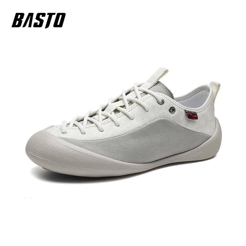 百思图（BASTO）男鞋夏季2026新款百搭男士休闲鞋软底防滑耐磨透气户外徒步登山鞋 白灰色 41 【运动鞋码】