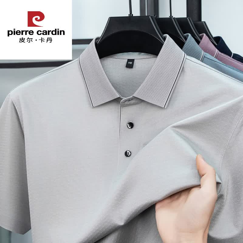 皮尔卡丹（pierre cardin）高端桑蚕丝短袖POLO衫2026夏季装男士休闲商务风冰.丝凉感T恤上衣 米灰 M 105