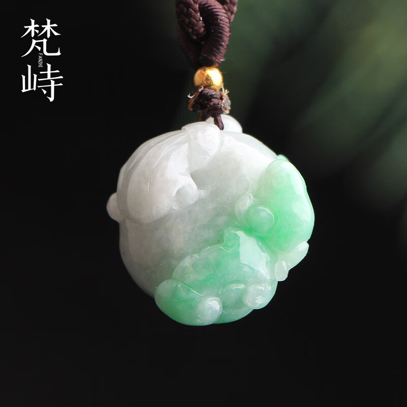 梵峙翡翠如意钱袋子金蟾挂件吊坠细糯种白底青缅甸A货翡翠 默认