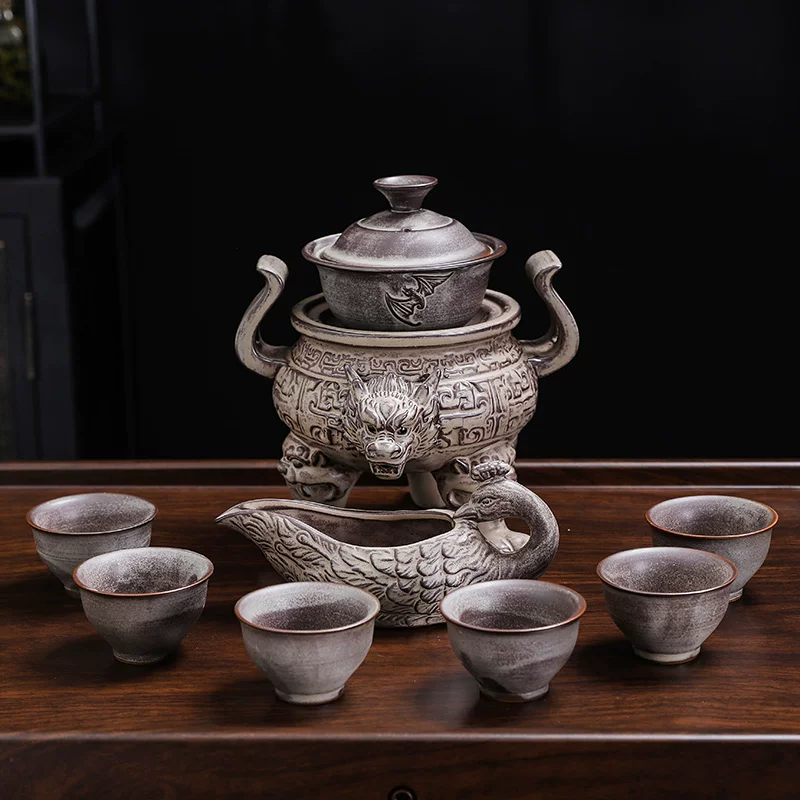 珍力马到成功陶瓷功夫茶具套装轻奢高档马造型生肖茶壶泡茶神器家用 灰龙