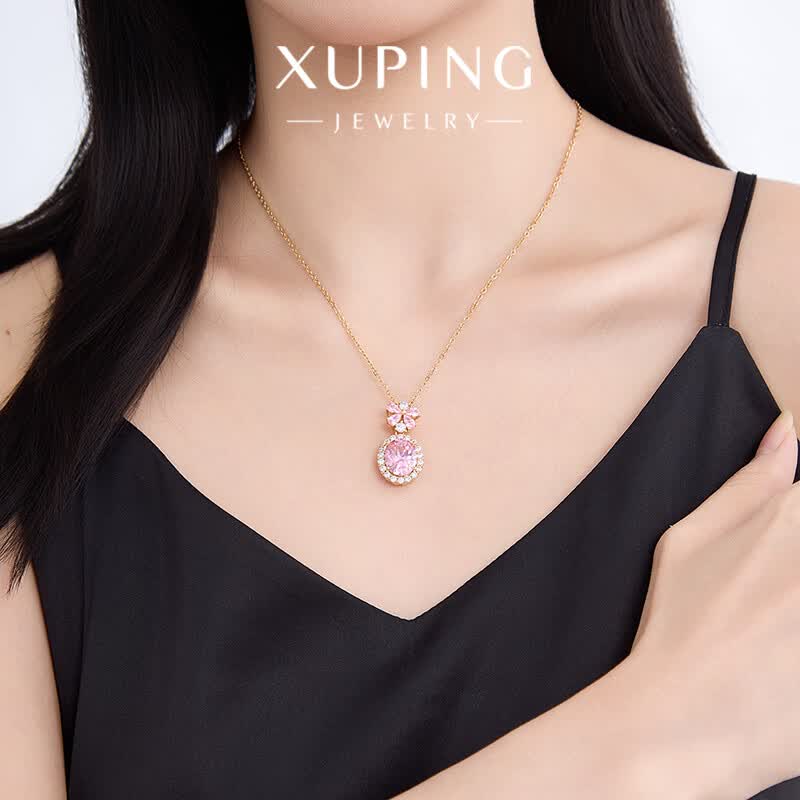 XUPING旭平首饰合金项链 春日焕新粉彩风甜美百搭气质轻奢鸽子蛋X001272260 项链约42+5cm