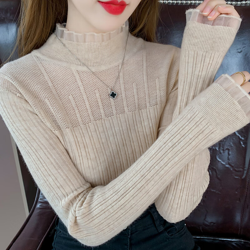 香影芬木耳领毛衣打底衫2025新款女秋冬内搭今年流行漂亮半高领针织上衣 白色501 M (建议95-105斤)