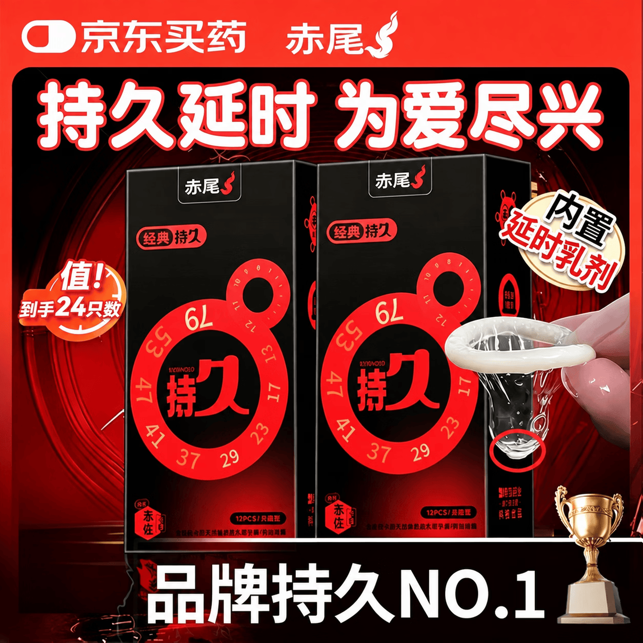 赤尾经典持久24只延时避孕套男持久防早泄敏感套安全套含苯佐卡因