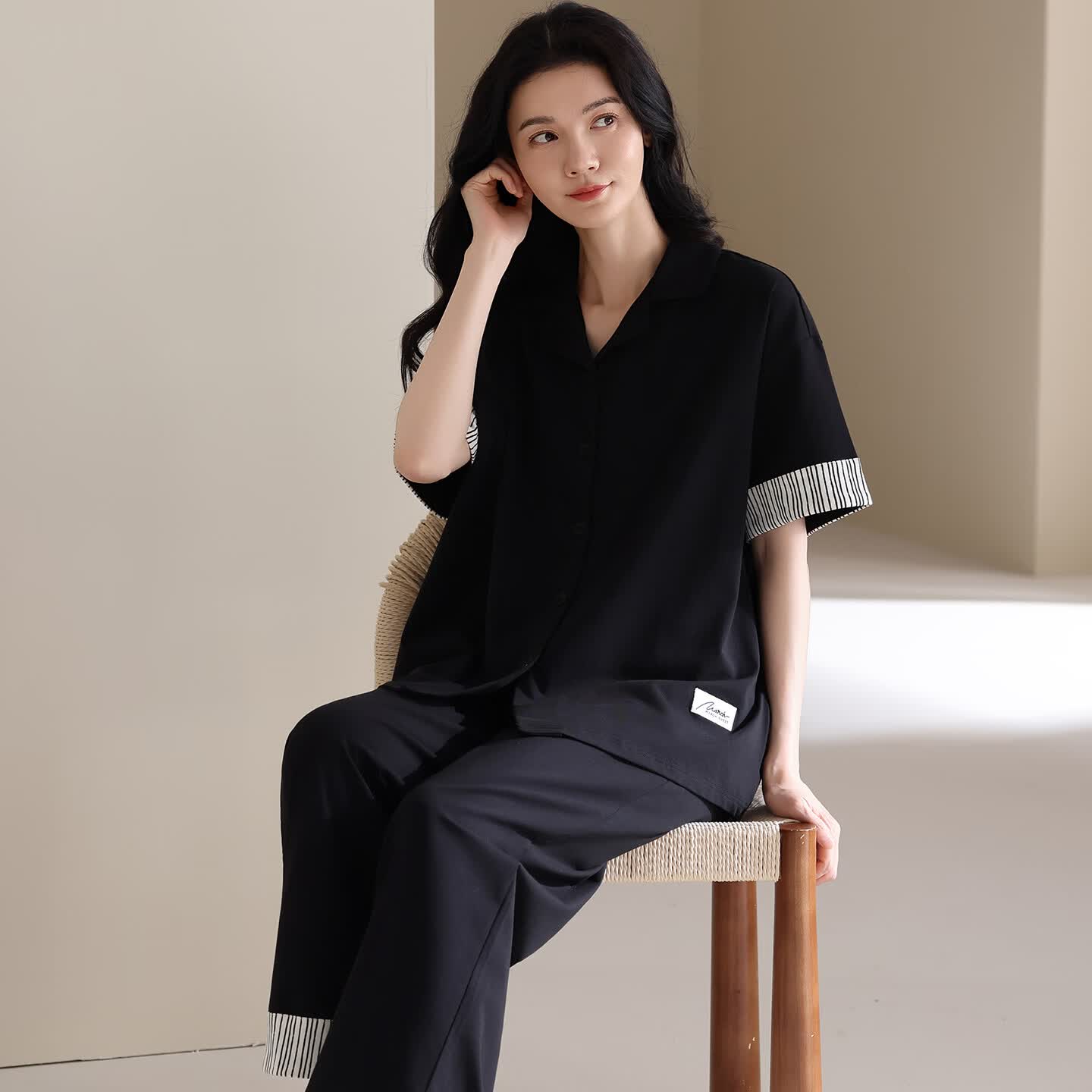 莫代尔纯棉睡衣女士2026新款夏季翻领短袖长裤可外穿宽松休闲家居服套装 5007 L 100-120斤