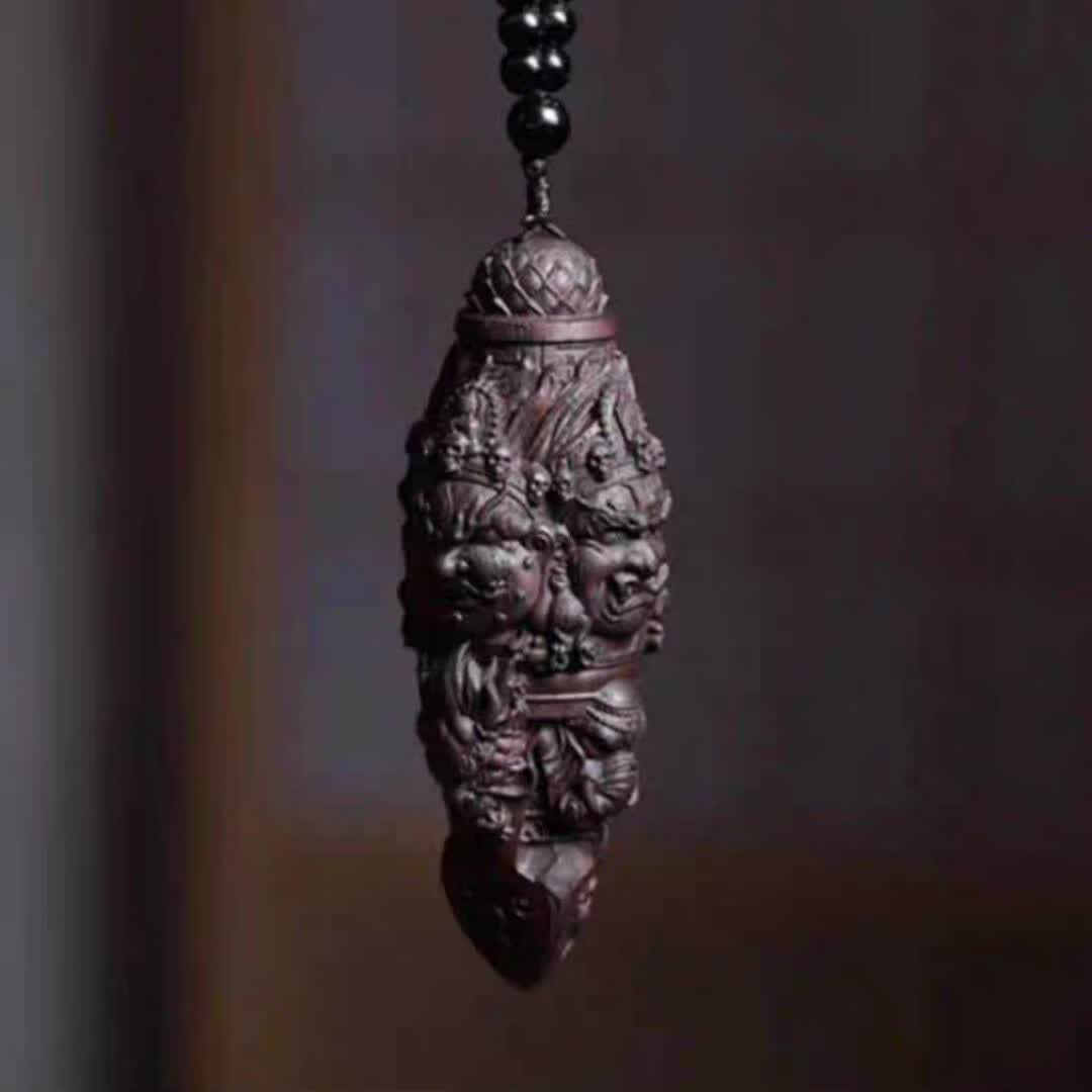 无品牌沉香木雕刻大黑天金刚降魔杵手把件文玩饰品工艺品车载挂件 "沉香木细款大黑天降魔杵9厘米送手绳"