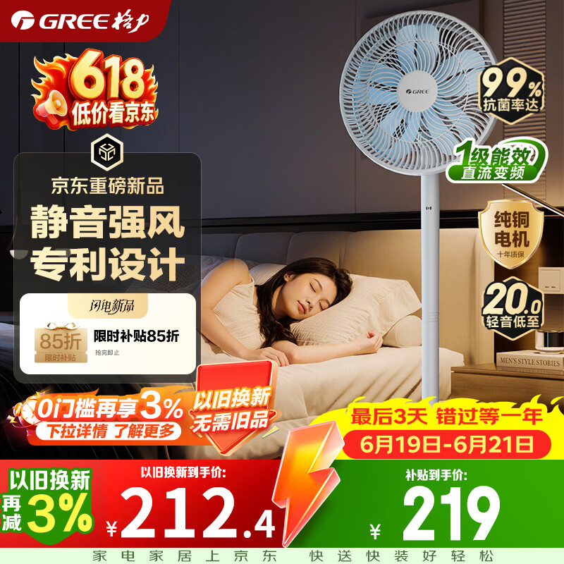 格力（GREE）【花精灵Se毕雯珺同款】一级能效直流变频轻音节能遥控电风扇卧室落地扇大风量静音家用风扇
