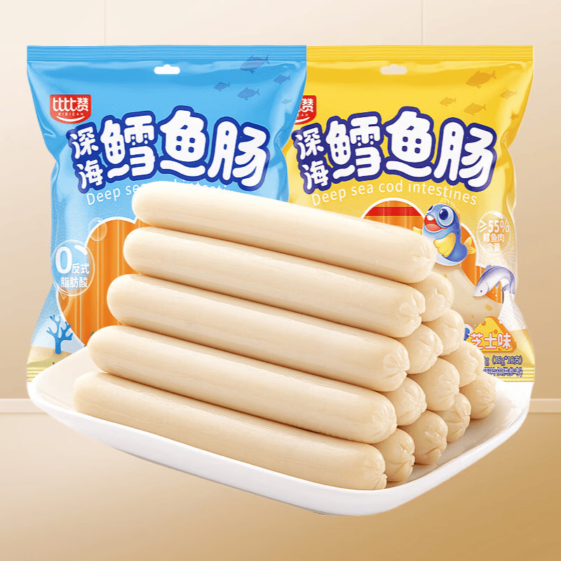 比比赞鳕鱼肠雪鱼肠鱼肉火腿肠营养解馋小零食夜宵小吃货休闲食品 【10根】 原味90g/袋