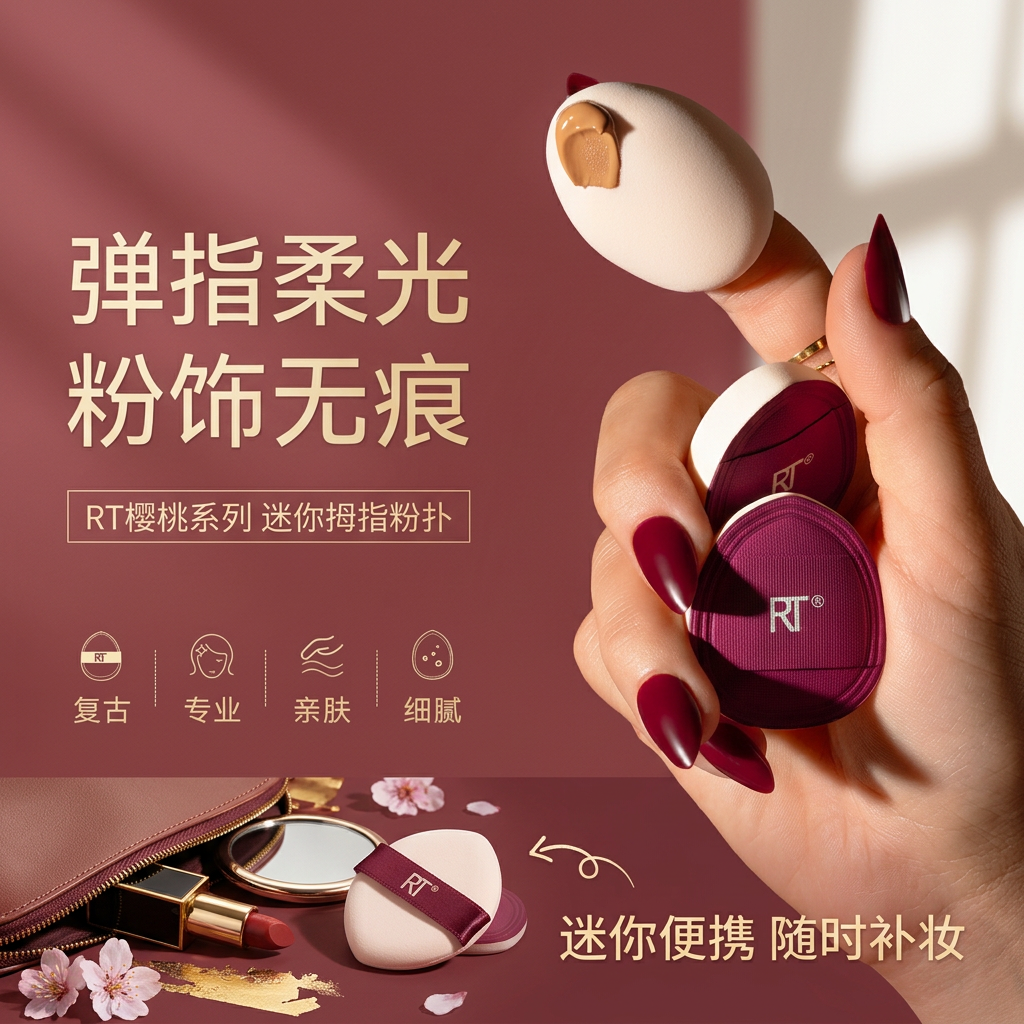 real TechniquesRT迷你拇指粉扑便携手指粉扑眼部遮瑕专用美妆博主同款旅行粉扑 RT樱桃系列-拇指粉扑 3枚