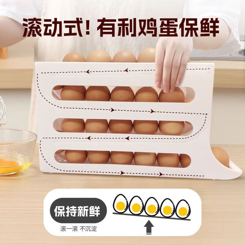 【精选直发】滚动鸡蛋收纳盒厨房多层斜口自动滚蛋器冰箱侧门鸡蛋 鸡蛋架2个