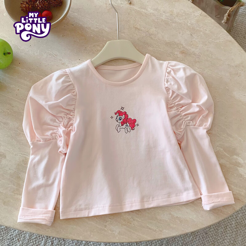 小马宝莉(MY LITTLE PONY)春秋卡通碧琪泡泡袖长袖T恤中大童女童打底上衣 粉色 120 120/60