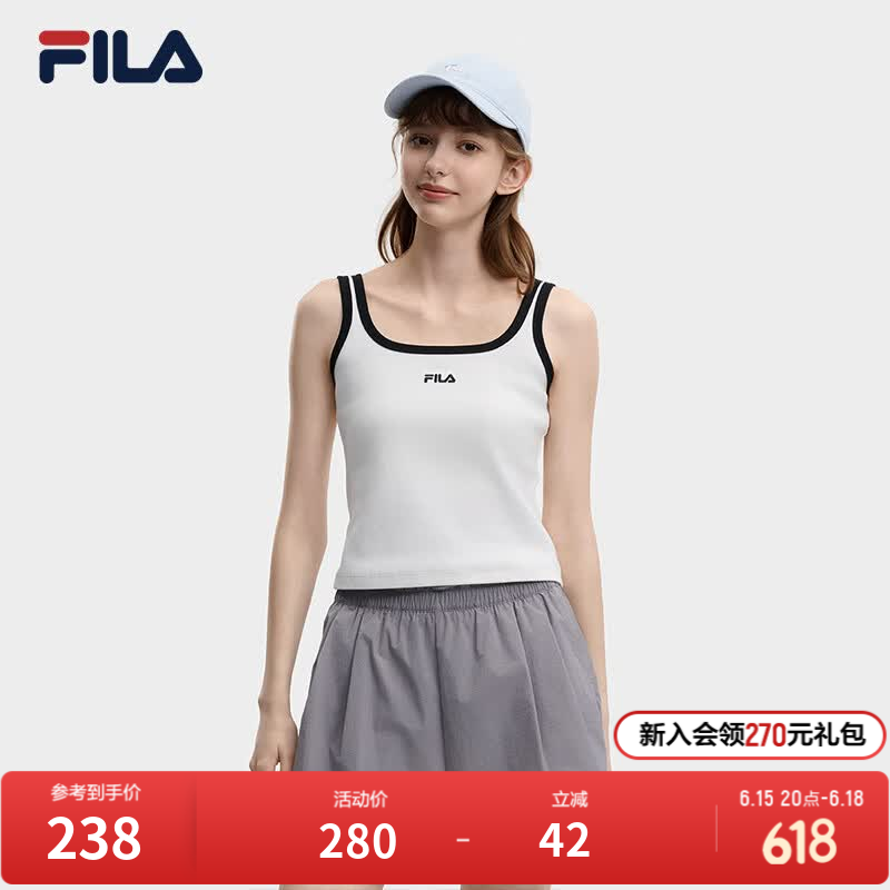 FILA 斐乐官方女子针织背心2026夏新款休闲百搭修身外穿吊带上衣 云菇白-WT S 160/80A/S
