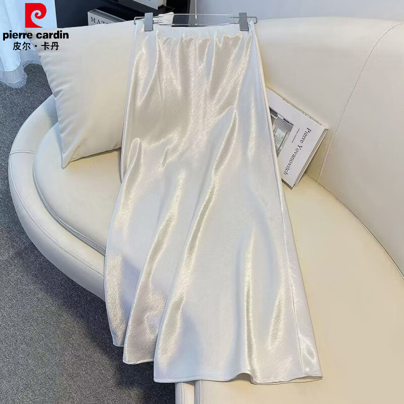 皮尔卡丹（pierre cardin）醋酸缎面半身裙女春夏秋季垂感高级感气质显瘦高腰长裙包臀鱼尾裙 杏色 S