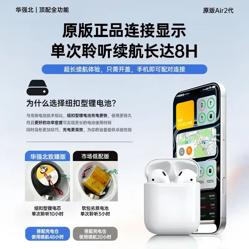 华强北爆款【2026顶配新款丨口袋仓Air4】适配苹果蓝牙耳机无线2026新款半入耳式音乐耳机iphone17/16/pods4  新Air2【入耳检测+无线充电】