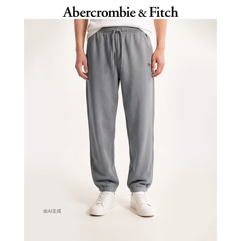 Abercrombie &amp; Fitch经典小麋鹿图案美式经典毛圈布束脚卫裤长裤26春男装134-6017 深灰色 S (175/76A)