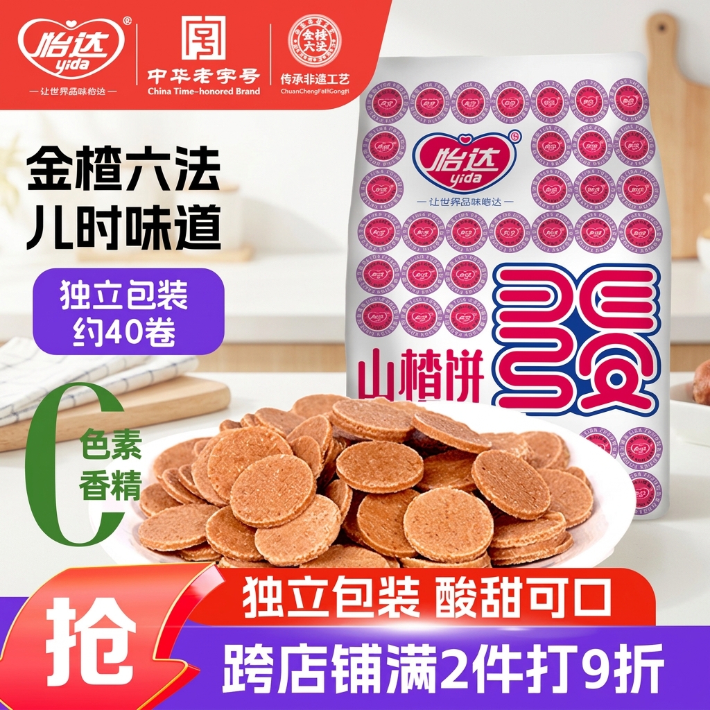 怡达山楂饼660g独立包装约40卷山楂干片小圆片条蜜饯儿童宝宝零食
