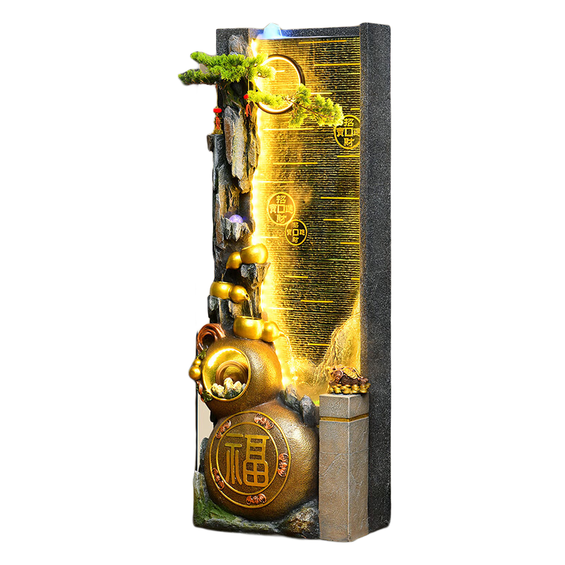 人文家居流水?dāng)[件落地葫蘆循環(huán)水幕墻客廳辦公室大型假山開業(yè)喬遷禮品 多財多福【59*40*168】