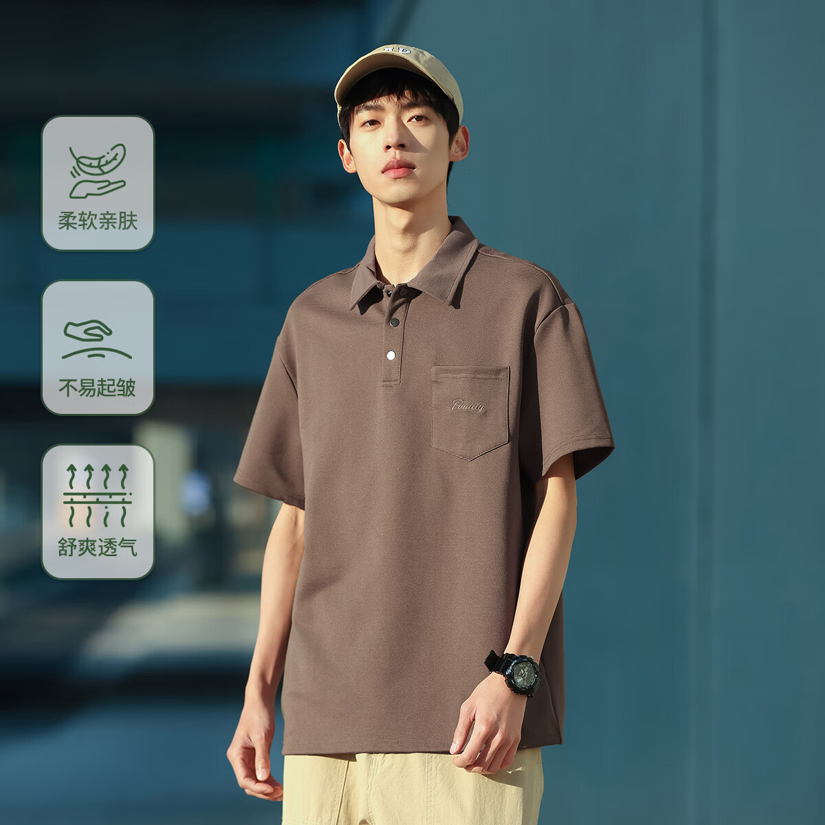 布衣传说翻领短袖polo衫男士宽松短袖t恤休闲上衣服潮 咖色 XL
